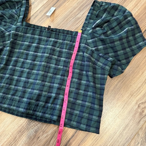 NWT Madewell Hopewell Puff-Sleeve Crop Top in Plaid - Picture 8 of 8